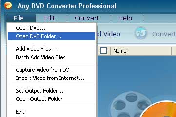Open DVD folder on hard drive and add to Any DVD Converter.