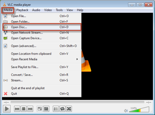 Open DVD with VLC media player