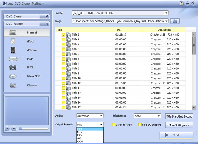 Any DVD Cloner Platinum interface