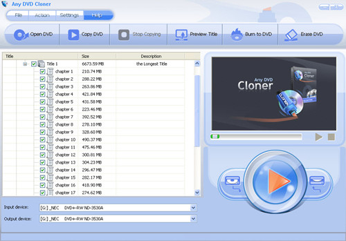 Interface of Any DVD Cloner