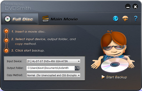 Main window of DVDSmith Movie Backup
